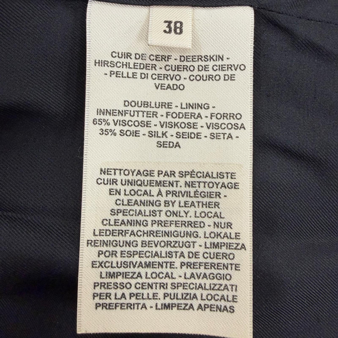 Excellent HERMES leather jacket Serie Button Riding Jacket black Dearskin 38