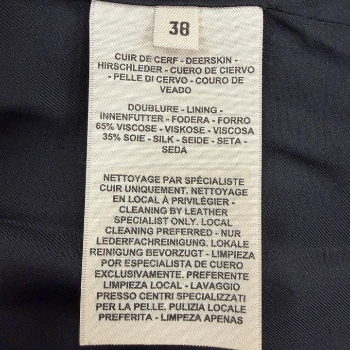 Excellent HERMES leather jacket Serie Button Riding Jacket black Dearskin 38