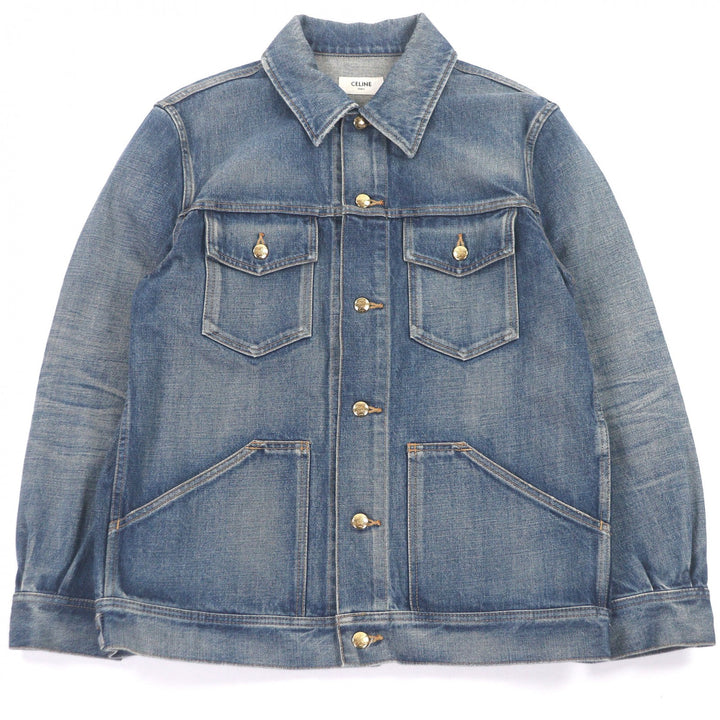 Excellent CELINE Denim Jacket Triomphe gold button vintage trucker jacket