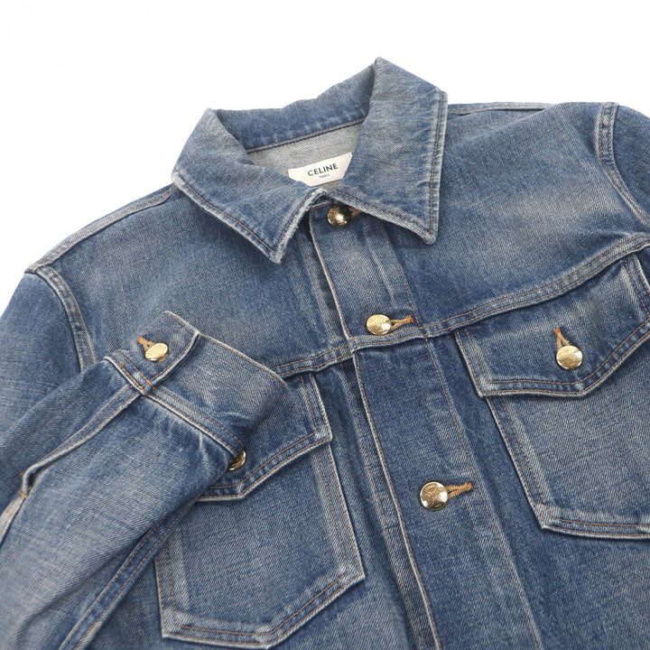 Excellent CELINE Denim Jacket Triomphe gold button vintage trucker jacket