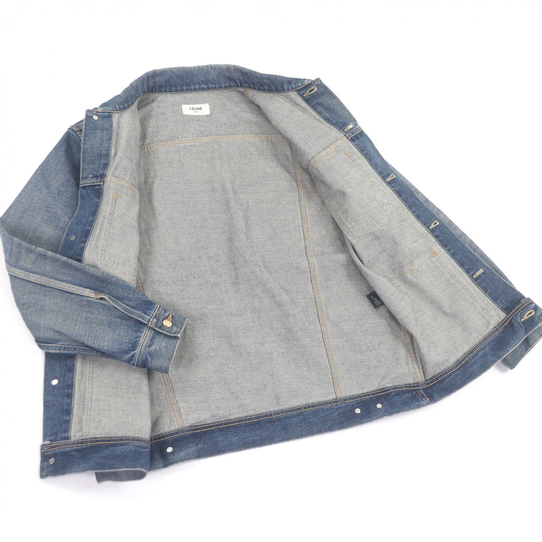 Excellent CELINE Denim Jacket Triomphe gold button vintage trucker jacket