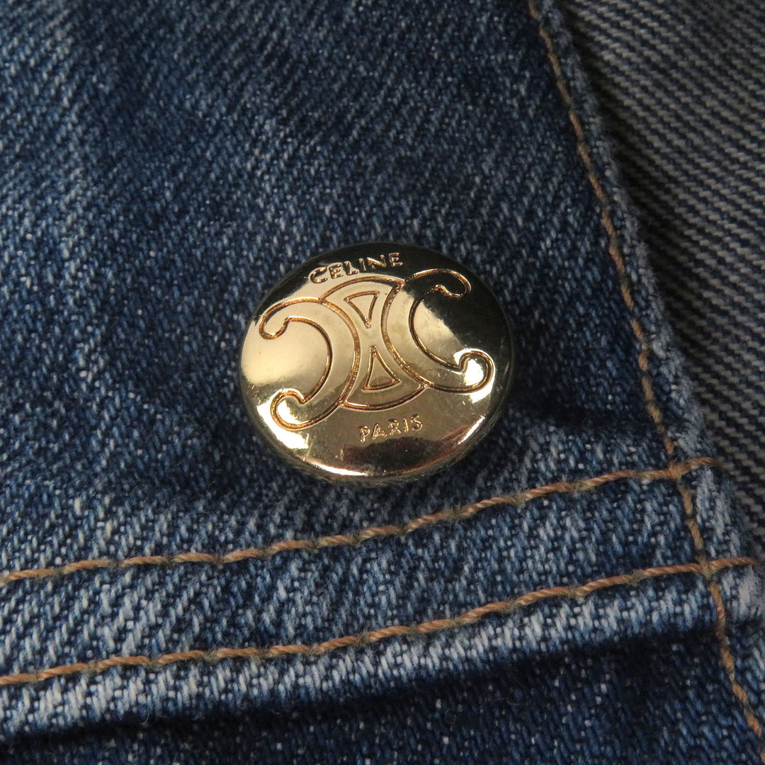 Excellent CELINE Denim Jacket Triomphe gold button vintage trucker jacket