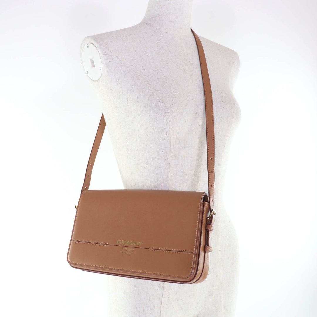 Excellent BURBERRY Shoulder Bag Grace logo leather Brown leather Women