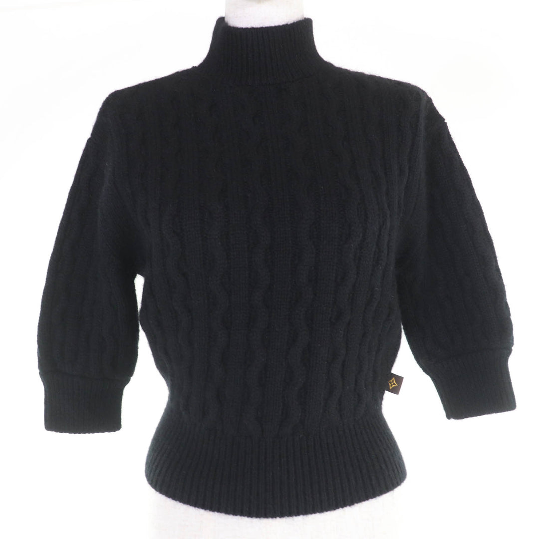 Excellent LOUIS VUITTON knit High neck, 3/4 sleeves, cable knit black cashmere S