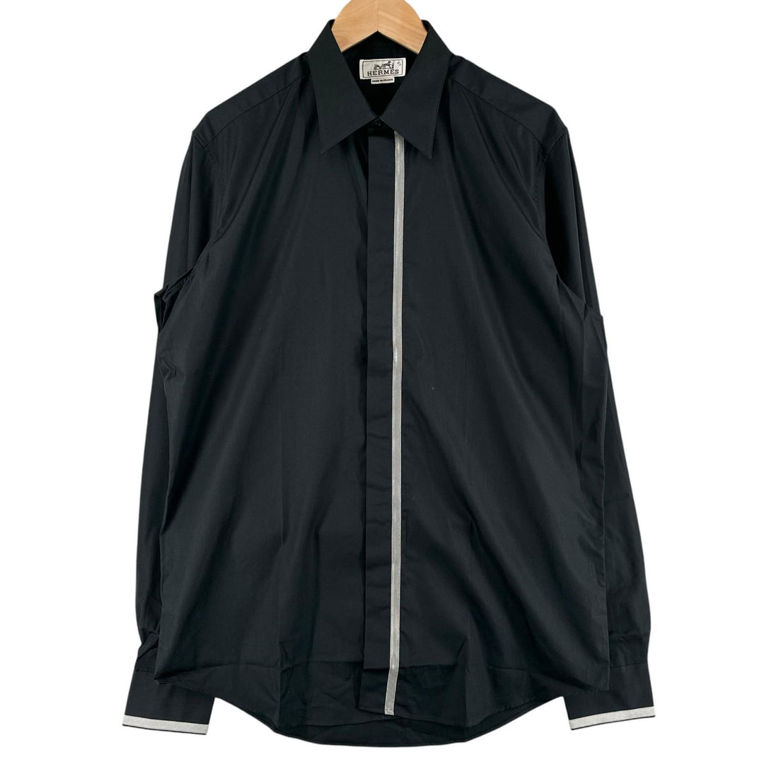 Excellent HERMES Long sleeve shirt Sleeve Serie buttons black cotton mens 40