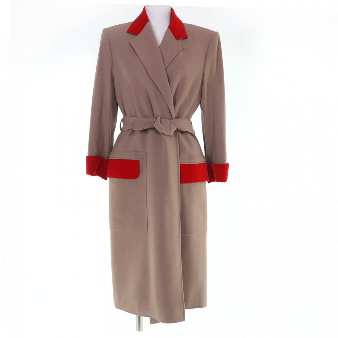 Excellent HERMES coat H logo belt loop wrap coat light brown wool Women