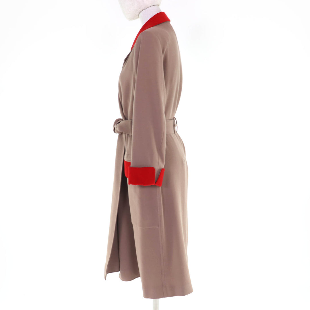 Excellent HERMES coat H logo belt loop wrap coat light brown wool Women