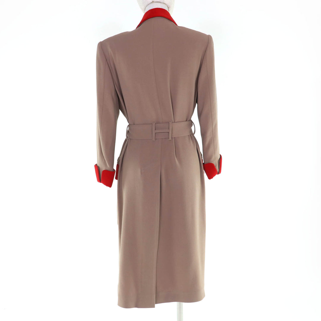 Excellent HERMES coat H logo belt loop wrap coat light brown wool Women