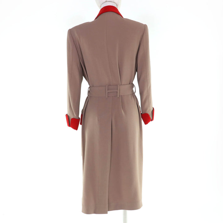 Excellent HERMES coat H logo belt loop wrap coat light brown wool Women