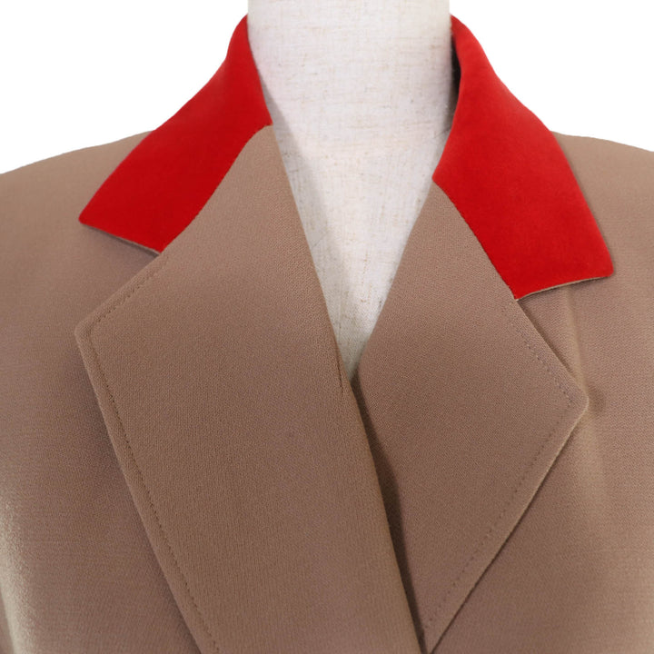 Excellent HERMES coat H logo belt loop wrap coat light brown wool Women