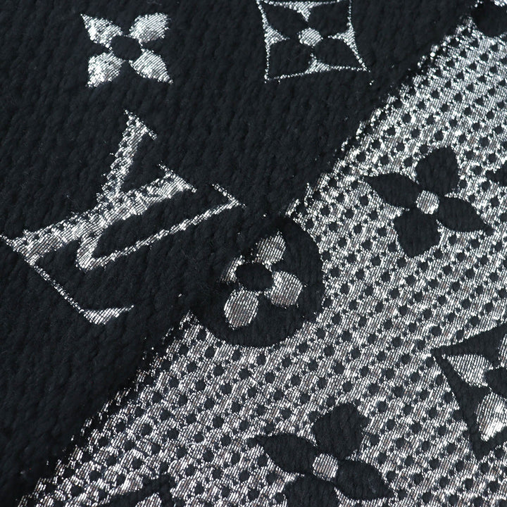 Excellent LOUIS VUITTON Scarf Escalp Logo Mania Shine Monogram Noir M75833