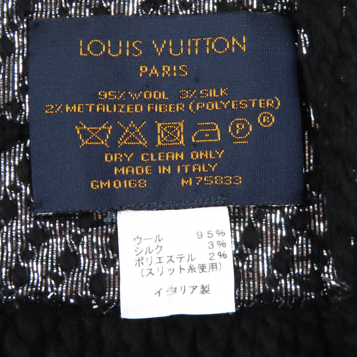 Excellent LOUIS VUITTON Scarf Escalp Logo Mania Shine Monogram Noir M75833