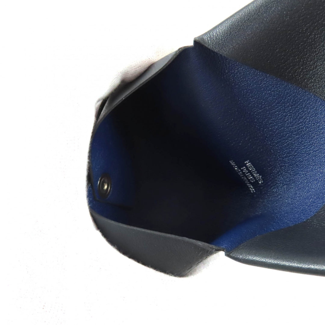 Excellent HERMES Card Case Calvi Dark navy Swift Women