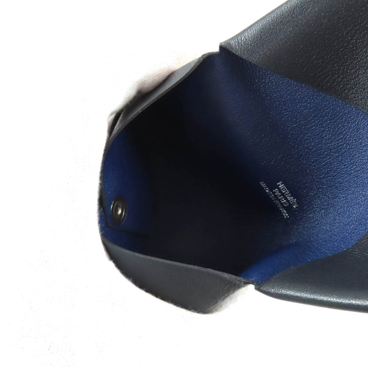 Excellent HERMES Card Case Calvi Dark navy Swift Women