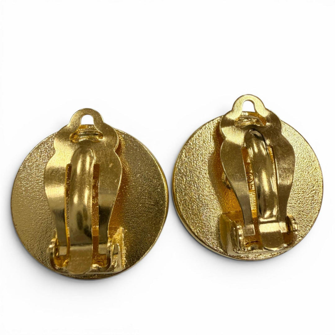 Excellent CHANEL Earring Camellia Round 97P gold Women