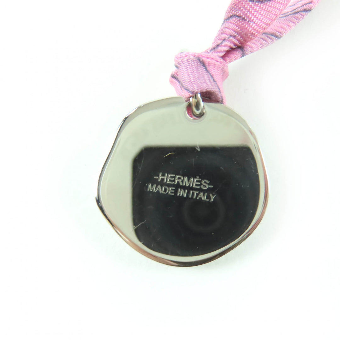 Excellent HERMES Necklace H Motif Medal Tourbillon Silk Cord Silver silk Women
