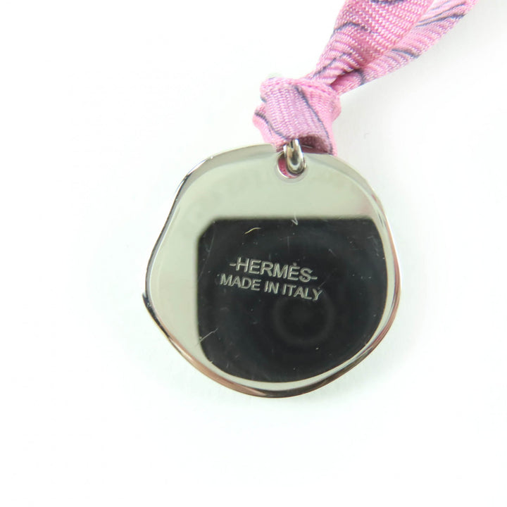 Excellent HERMES Necklace H Motif Medal Tourbillon Silk Cord Silver silk Women