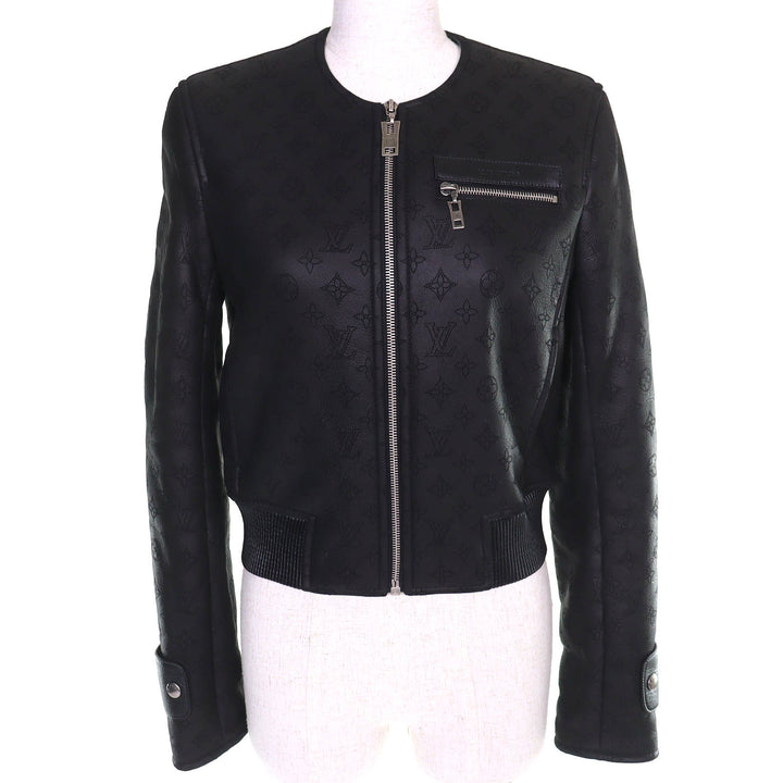 Excellent LOUIS VUITTON Monogram collarless smooth leather shearling jacket 34