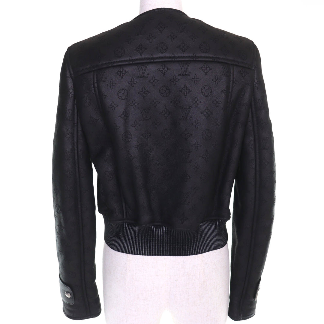 Excellent LOUIS VUITTON Monogram collarless smooth leather shearling jacket 34