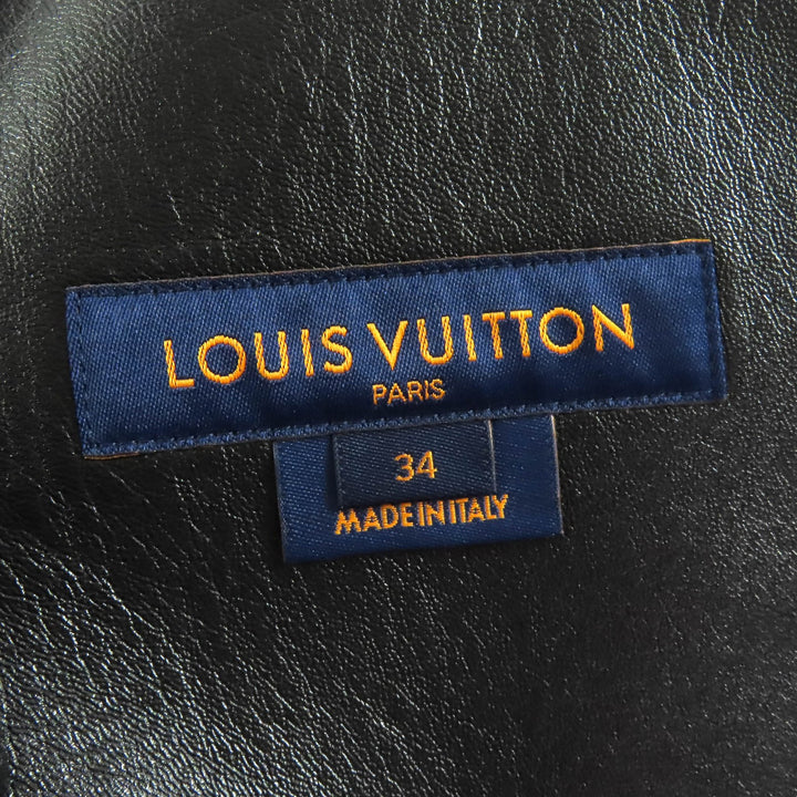 Excellent LOUIS VUITTON Monogram collarless smooth leather shearling jacket 34