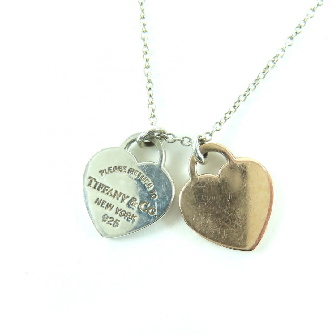 Very Good TIFFANY&Co. Necklace Double Heart Tag Necklace Silver 925 Women