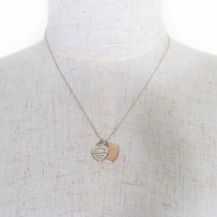Very Good TIFFANY&Co. Necklace Double Heart Tag Necklace Silver 925 Women