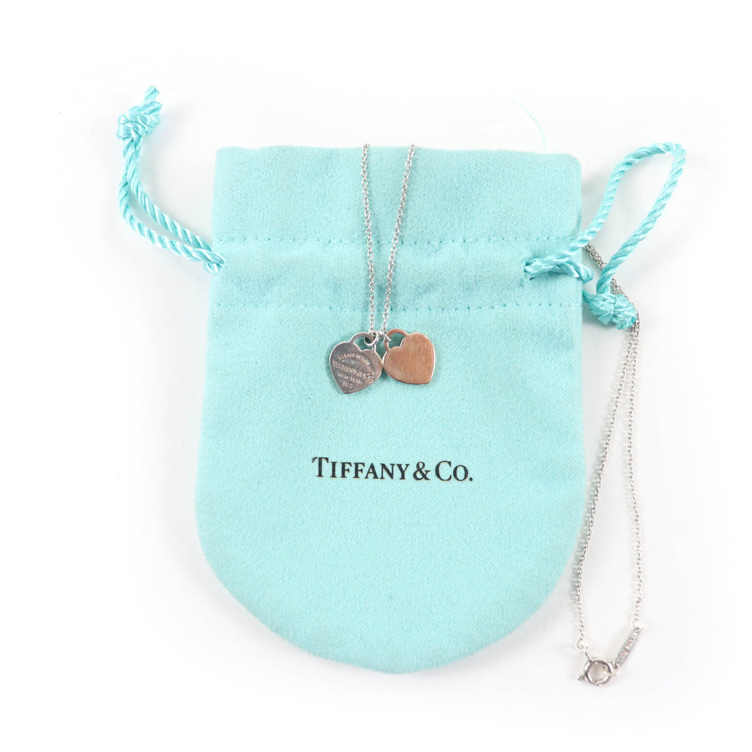 Very Good TIFFANY&Co. Necklace Double Heart Tag Necklace Silver 925 Women