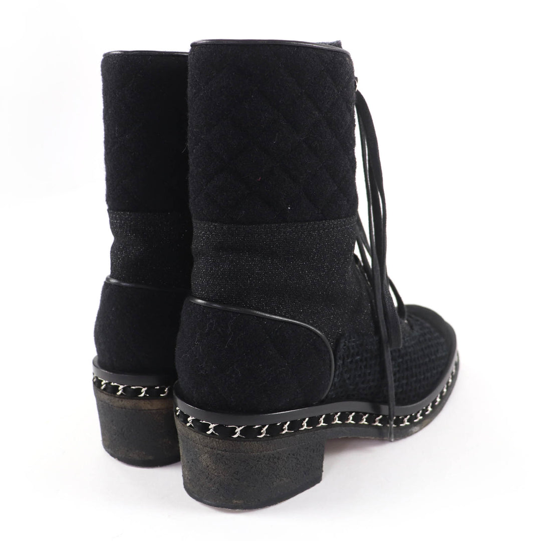 Great CHANEL short boots COCO Mark Matelassé Tweed Combat Boots black 39 G32142