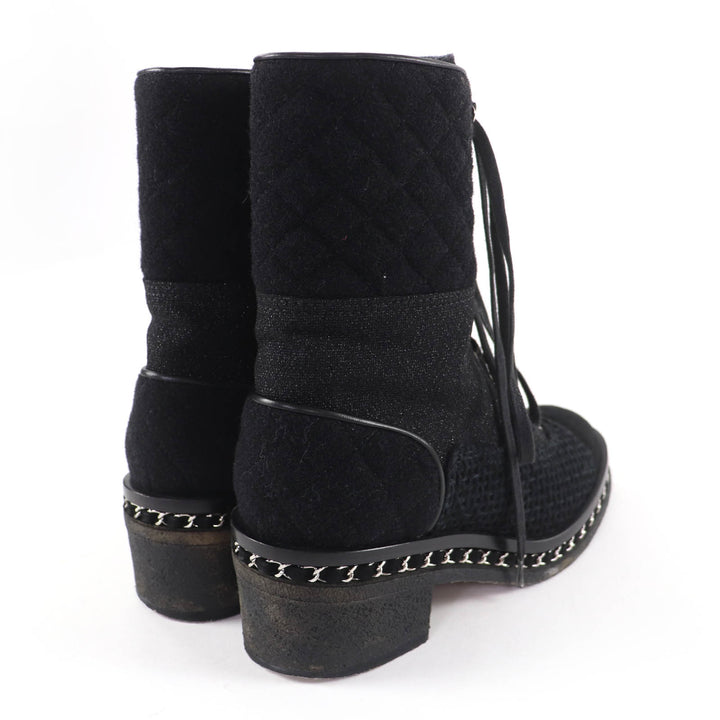 Great CHANEL short boots COCO Mark Matelassé Tweed Combat Boots black 39 G32142