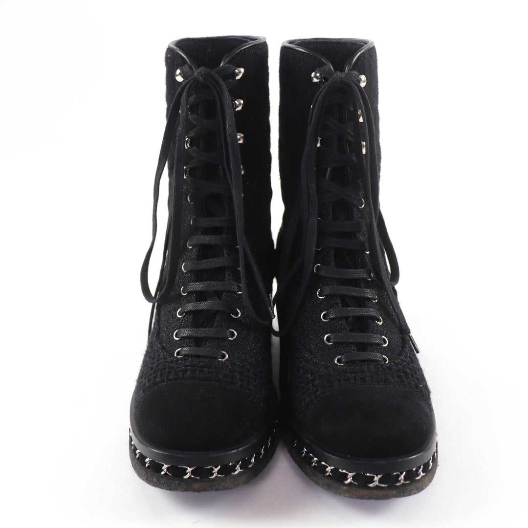 Great CHANEL short boots COCO Mark Matelassé Tweed Combat Boots black 39 G32142