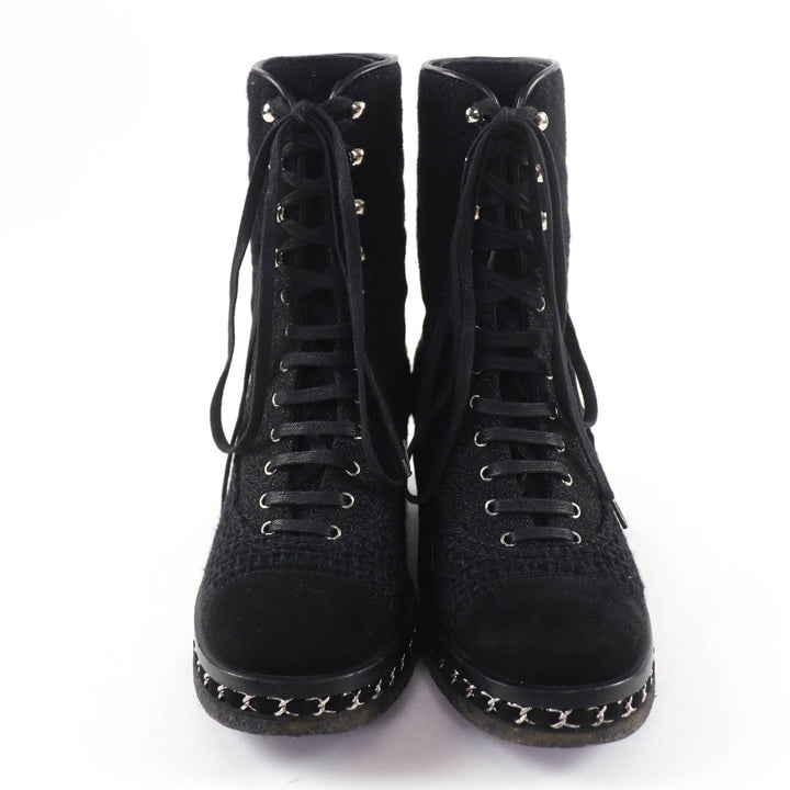 Great CHANEL short boots COCO Mark Matelassé Tweed Combat Boots black 39 G32142