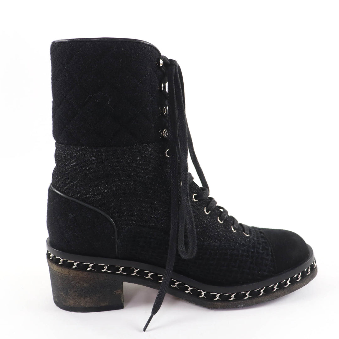 Great CHANEL short boots COCO Mark Matelassé Tweed Combat Boots black 39 G32142