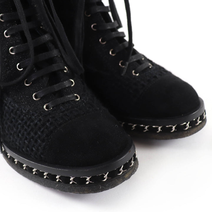 Great CHANEL short boots COCO Mark Matelassé Tweed Combat Boots black 39 G32142