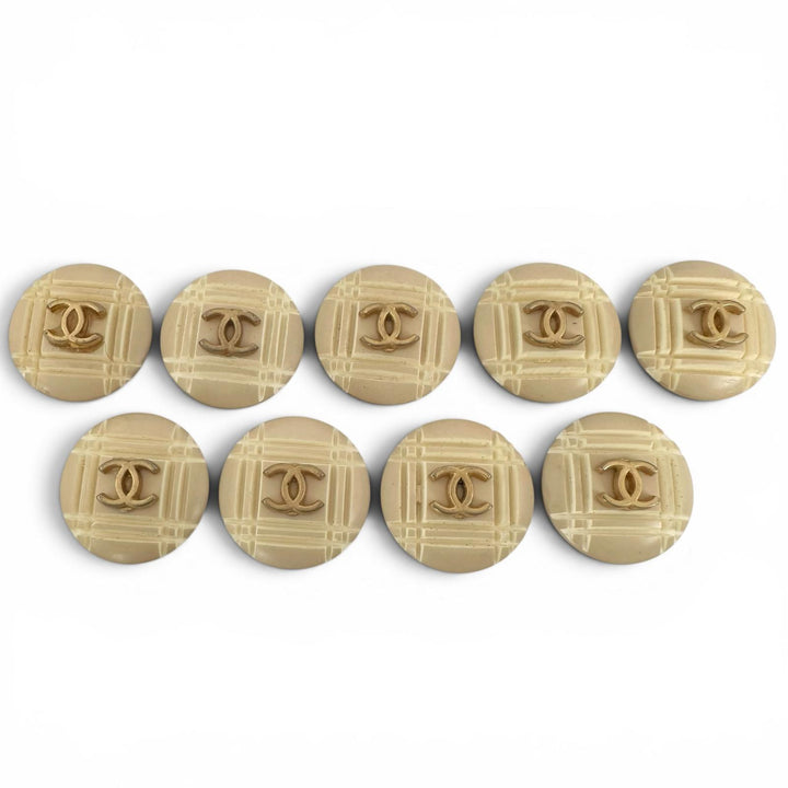 Great CHANEL button CC Logo COCO Mark Lattice Pattern 9-Piece Set beige Women