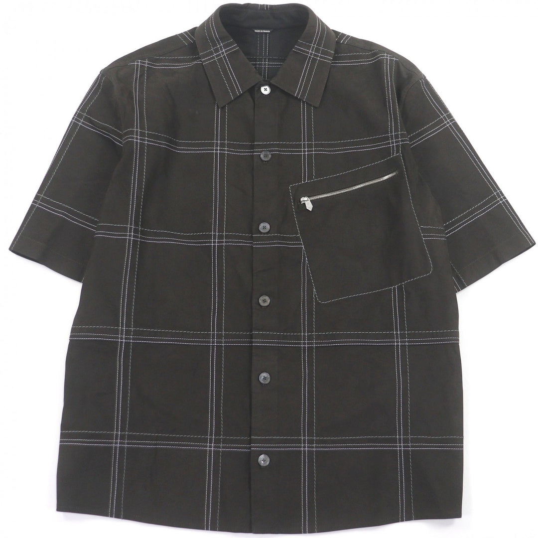 Great HERMES Short sleeve shirt Stitch design suede leather Brown Cowhide