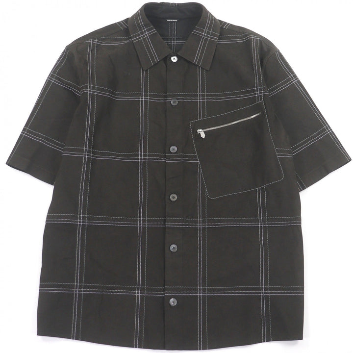 Great HERMES Short sleeve shirt Stitch design suede leather Brown Cowhide