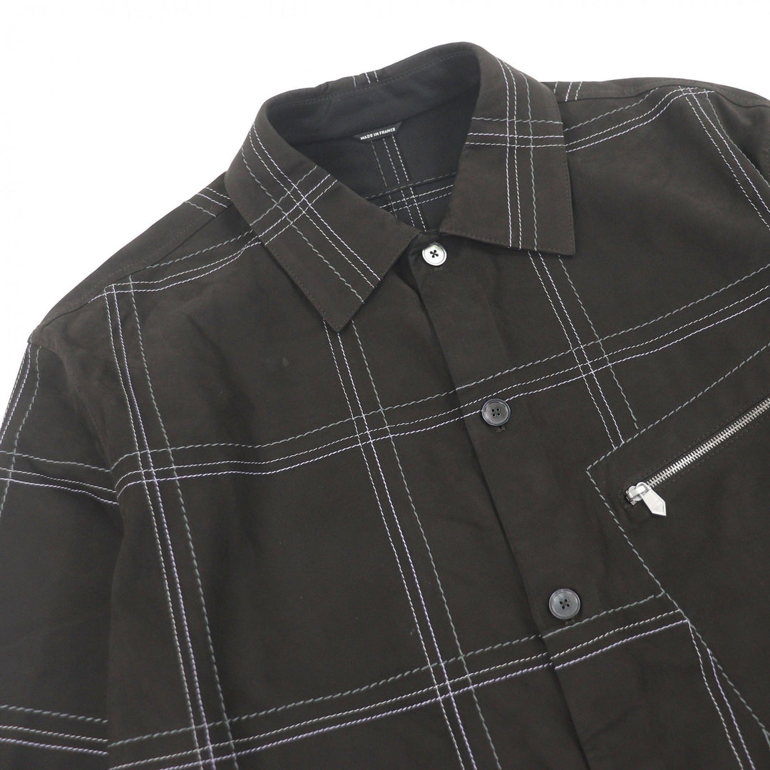 Great HERMES Short sleeve shirt Stitch design suede leather Brown Cowhide