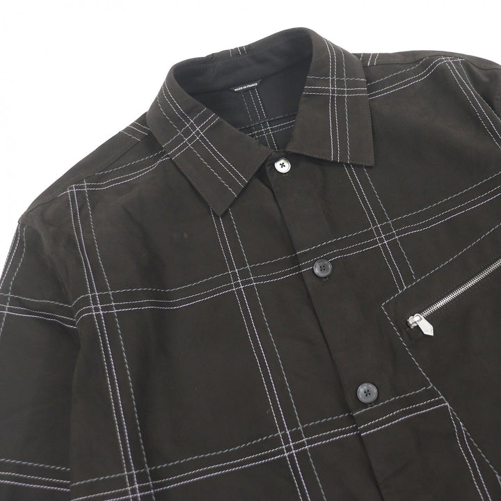 Great HERMES Short sleeve shirt Stitch design suede leather Brown Cowhide