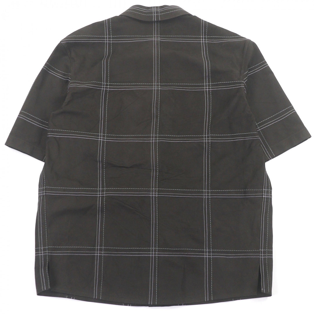 Great HERMES Short sleeve shirt Stitch design suede leather Brown Cowhide