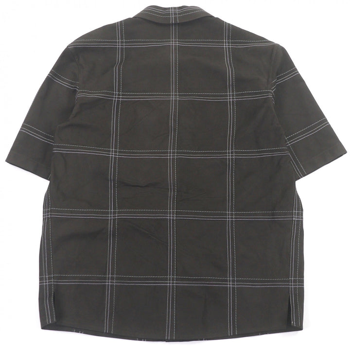 Great HERMES Short sleeve shirt Stitch design suede leather Brown Cowhide