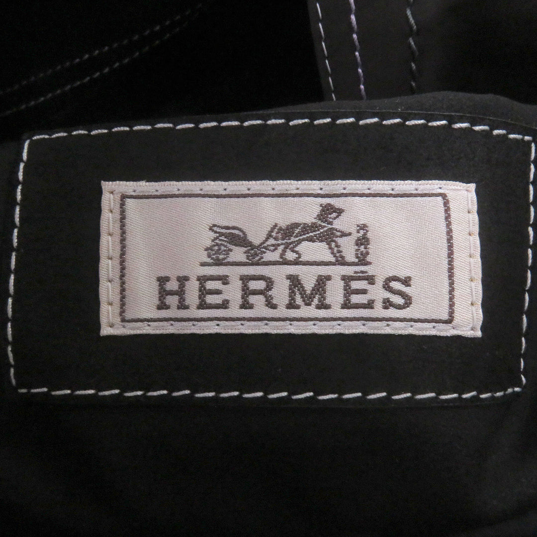 Great HERMES Short sleeve shirt Stitch design suede leather Brown Cowhide