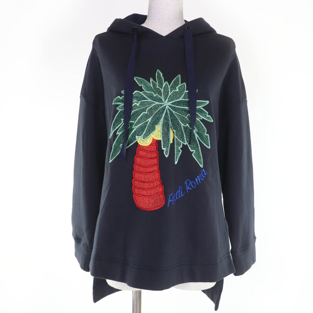 Excellent FENDI hoodie Palm tree pullover hoodie Navy cotton Women 38 FS7006