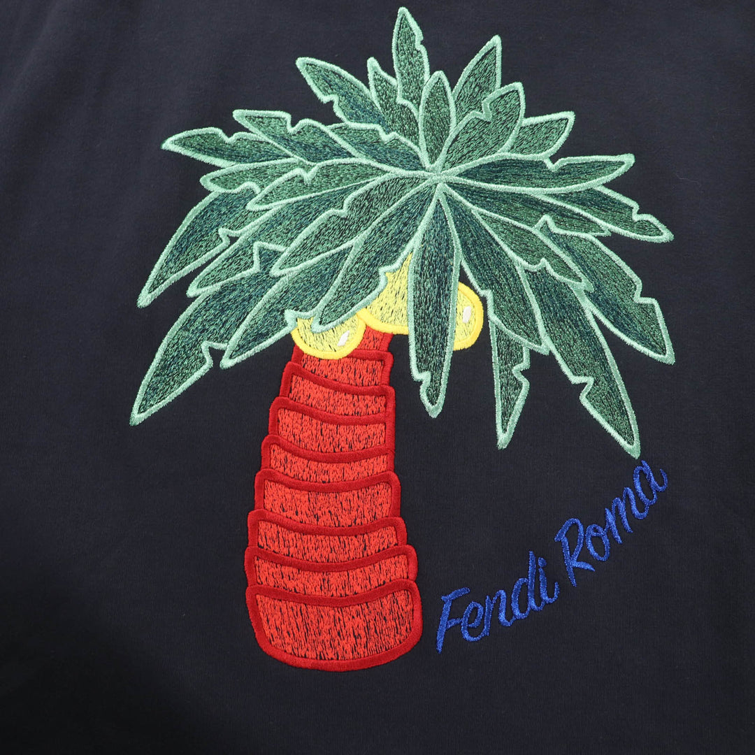 Excellent FENDI hoodie Palm tree pullover hoodie Navy cotton Women 38 FS7006