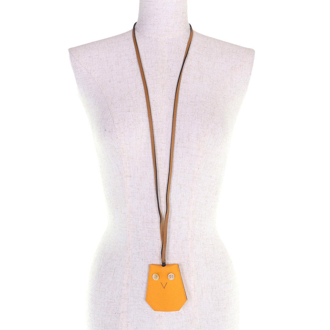 Excellent HERMES Necklace Petite H Eveton Clochette Epsom Leather Women