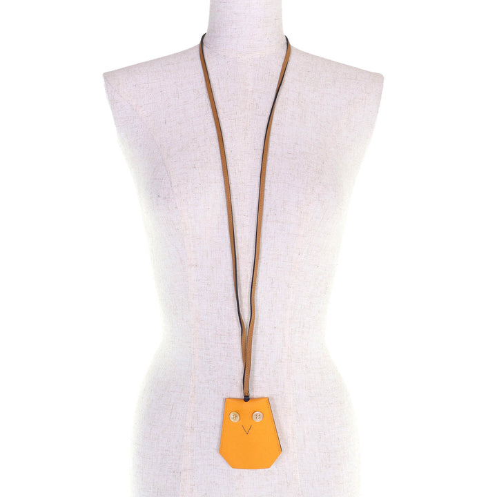Excellent HERMES Necklace Petite H Eveton Clochette Epsom Leather Women