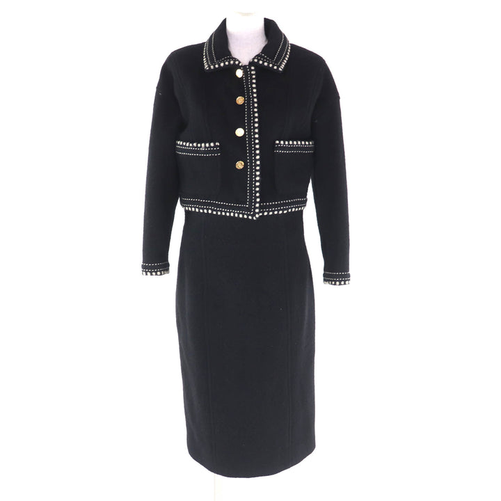 Excellent CHANEL two-piece set black wool Women 40 20737