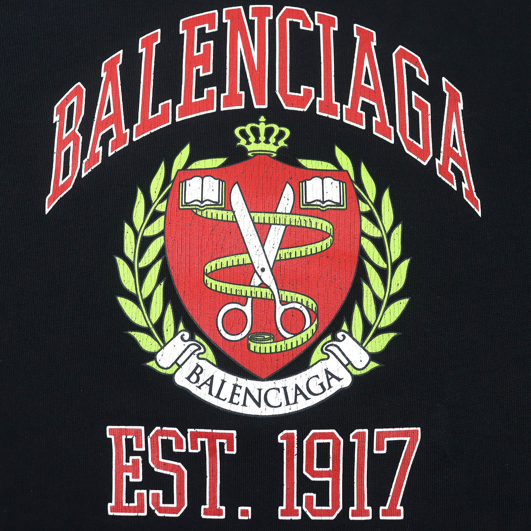 Great BALENCIAGA hoodie Distressed college logo print black cotton mens 2 674986