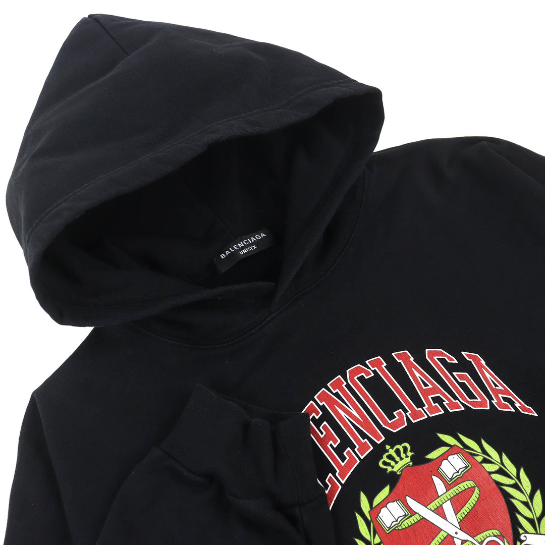 Great BALENCIAGA hoodie Distressed college logo print black cotton mens 2 674986
