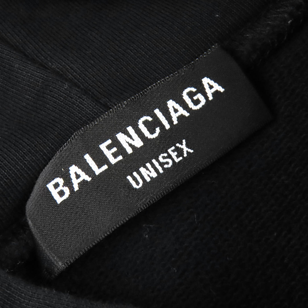 Great BALENCIAGA hoodie Distressed college logo print black cotton mens 2 674986