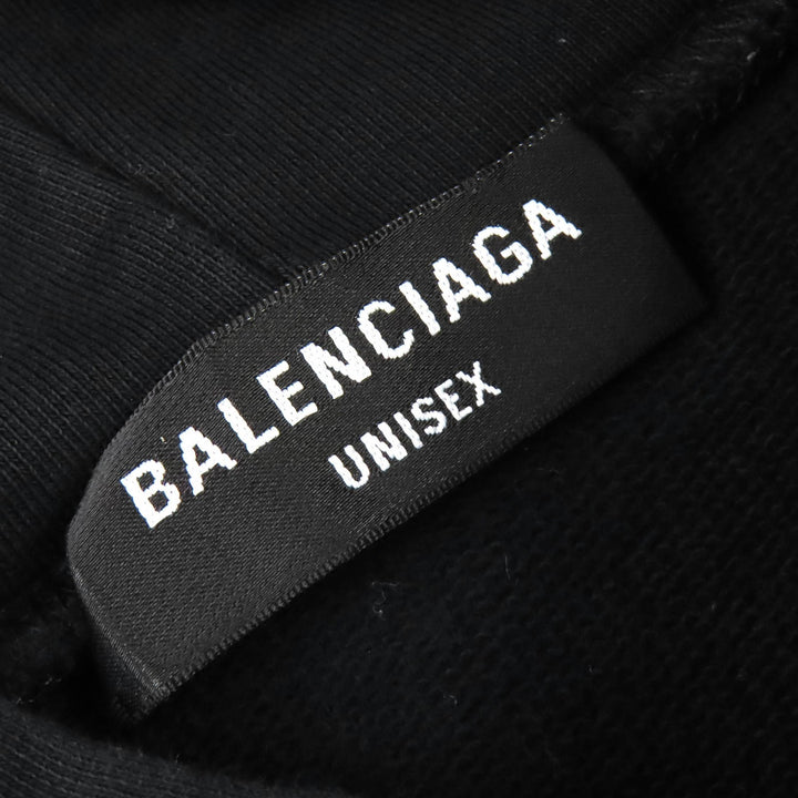 Great BALENCIAGA hoodie Distressed college logo print black cotton mens 2 674986